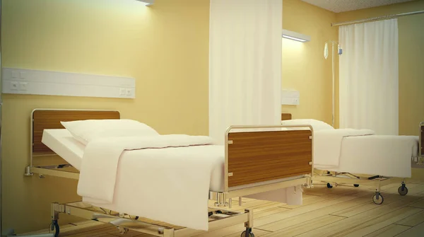 一张空床 医院内部的阴郁风格 — 图库照片
