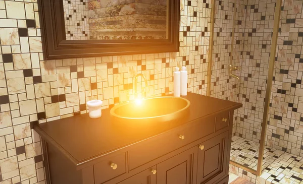 Banyo Küvet Render Günbatımı — Stok fotoğraf