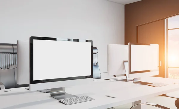 Modern office Cabinet. Meeting room. 3D rendering. Sunset