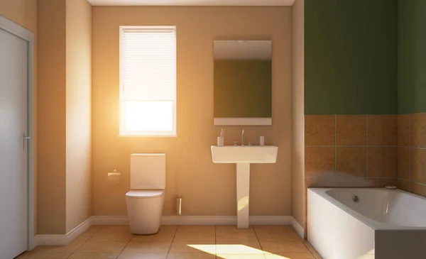 Bagno Moderno Con Ampia Finestra Rendering — Foto Stock