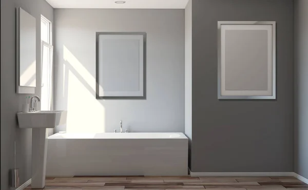 Modern Bathroom Large Window Rendering Empty Picture — Stock Photo, Image