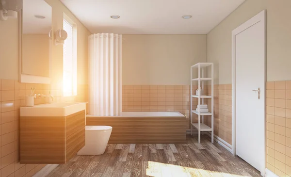 Moderne Badkamer Met Groot Raam Rendering Verlichting Het Venster — Stockfoto