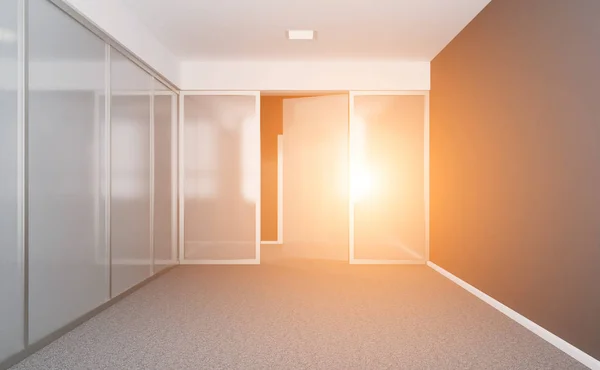 Empty modern office Cabinet. Meeting room. 3D rendering Sunset