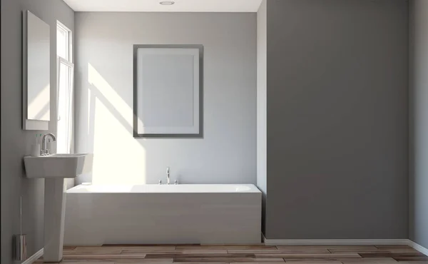 Modern Banyo Büyük Pencere Ile Render Boş Resim — Stok fotoğraf