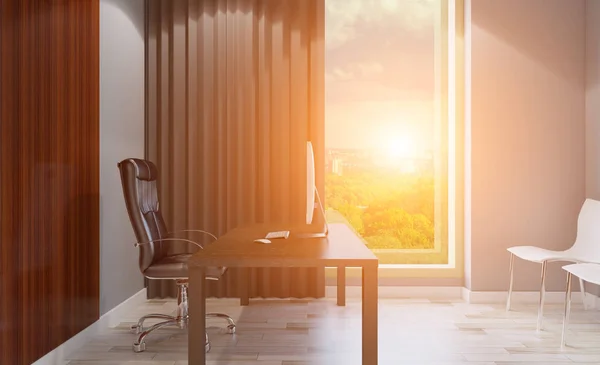 Open Space Office Interior Conference Room Mockup Rendering Sunset — Stock Photo, Image