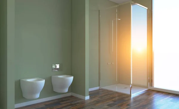 Modern Bathroom Including Bath Sink Rendering Sunset — Stock Photo, Image