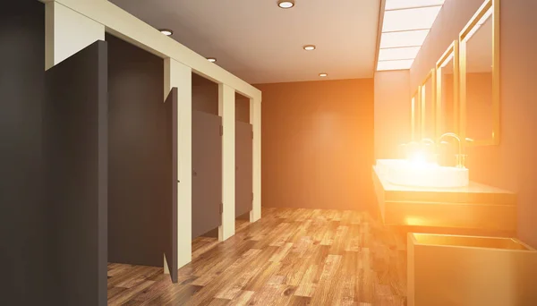 Contemporary Interior Public Toilet Rendering Sunset — Stock Photo, Image