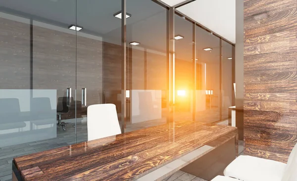Open Space Office Interior Conference Room Mockup Rendering Sunset — Stock Photo, Image
