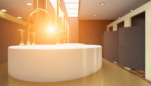 Wassen Bekkens Het Openbaar Toilet Rendering Zonsondergang — Stockfoto