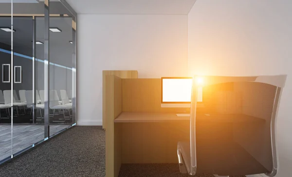 Modern meeting room. 3D rendering.. Sunset