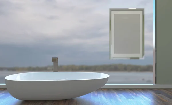 Geraumiges Badezimmer Grautonen Mit Fussbodenheizung Freistehende Badewanne Rendering Stockfoto C Kellkinel 233262442