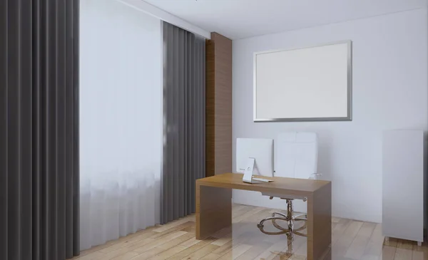 Open space office interior with like conference room. Mockup. 3D rendering.. Blank paintings