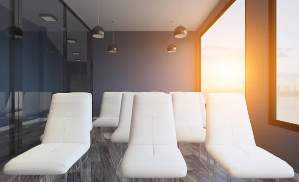 Modern meeting room. 3D rendering.. Sunset