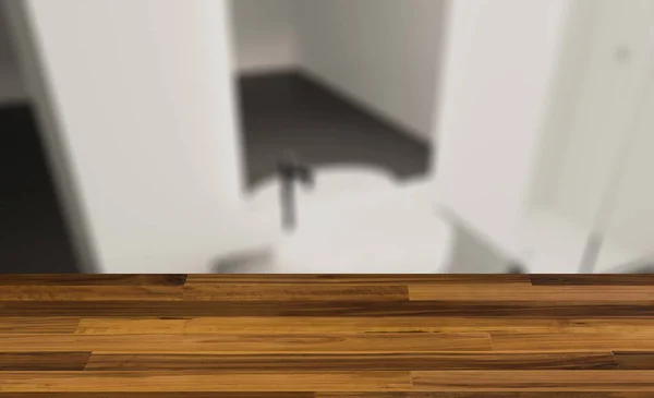 空白木桌 马赛克墙 明亮的新浴室内饰 — 图库照片