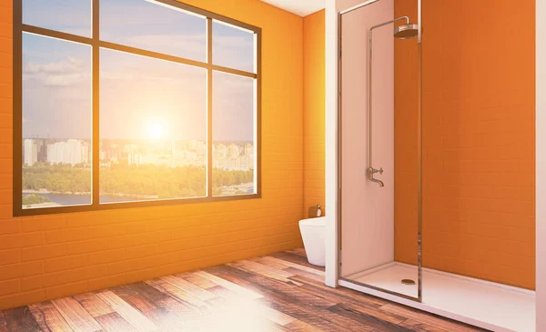 Modern Bathroom Interior Design. 3D rendering.. Sunset