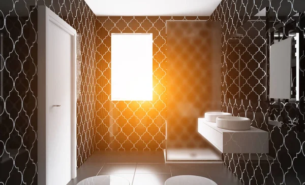 Geniş Banyo Temiz Güzel Lüks Parlak Oda Render Günbatımı — Stok fotoğraf