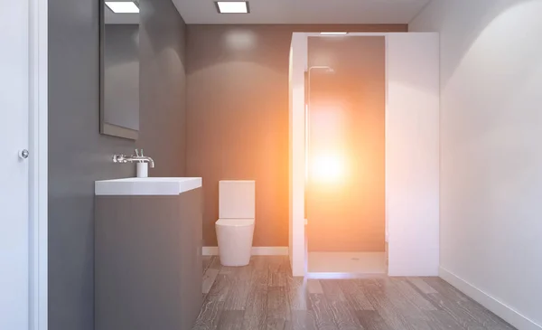 Scandinavian Bathroom Classic Vintage Interior Design Rendering Sunset — Stock Photo, Image