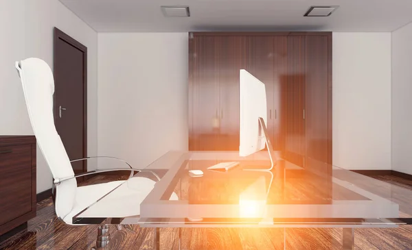 Modern meeting room. 3D rendering. Sunset.