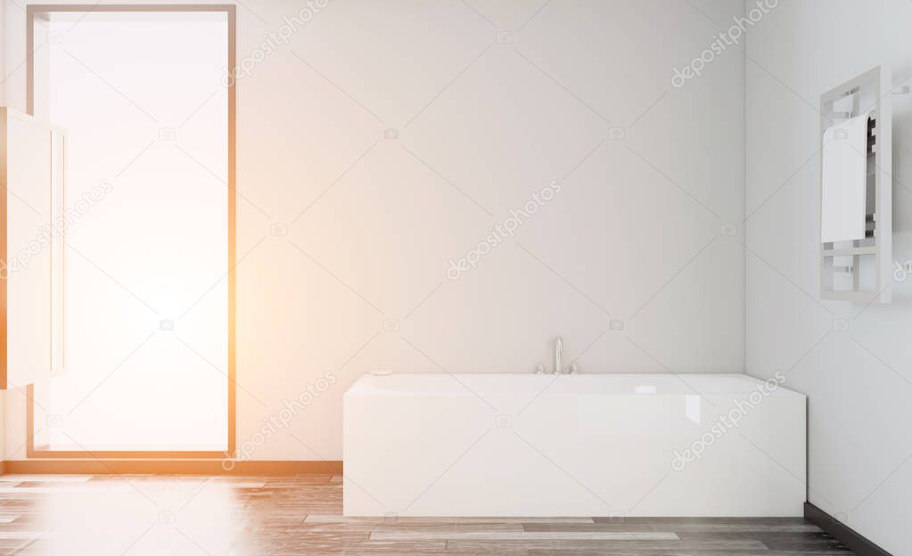 Modern Bathroom Interior Design. 3D rendering. Sunset