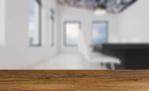 Meja Kayu Kosong Lantai Ruang Rapat Dengan Meja Kayu Perender — Stok Foto