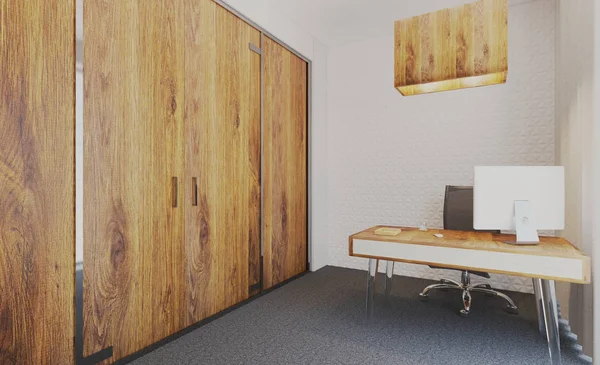 Modern Office Wooden Partitions Rendering Mockup — Stock Photo, Image