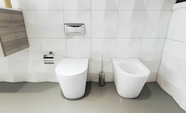 Vista Banheiro Bidé Uma Moderna Casa Banho Com Paredes Brancas — Fotografia de Stock
