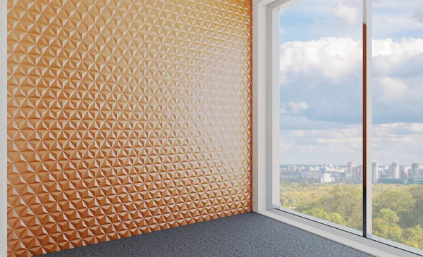 Ein Leerer Raum Mit Großen Fenstern Hintergrund Der Metropole Geschäftshintergrund — Stockfoto