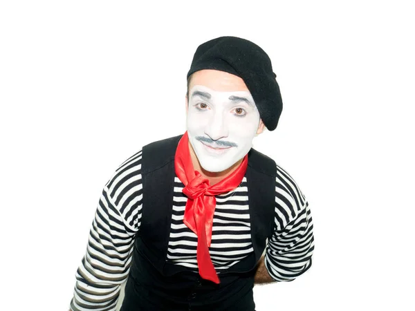 幸せな mime と白い背景に分離された赤の弓 — ストック写真