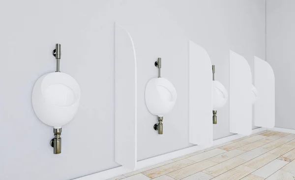 공중 화장실. 회색 벽 3D 에 대한 파티션과 소변기 — 스톡 사진
