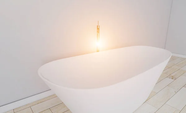 Duża biała kąpiel z klasycznymi lampami i parkietem. szary s — Zdjęcie stockowe