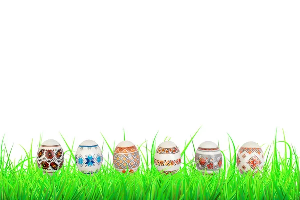 Счастливой Пасхи Цветные Пасхальные Яйца Зеленой Траве — стоковое фото