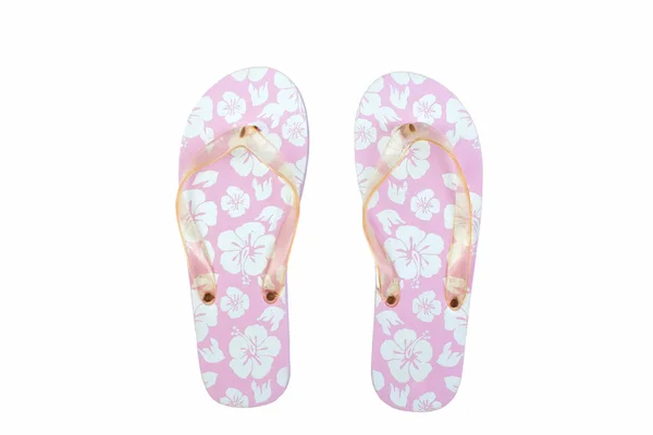 Ροζ Λευκά Λουλούδια Flip Flop Σανδάλια Παπούτσια Απομονωμένη Παραλία Άσπρο — Φωτογραφία Αρχείου