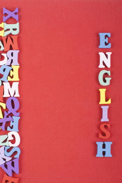 Parola Inglese Sfondo Rosso Composto Colorati Alfabeto Abc Blocco Lettere — Foto Stock