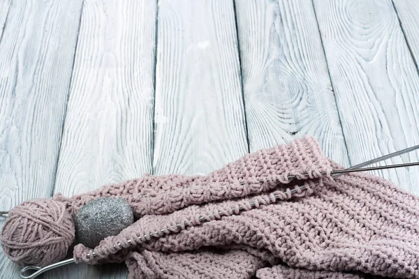 Stickning Ull Och Stickor Boll Ull Med Ekrar För Handgjorda — Stockfoto