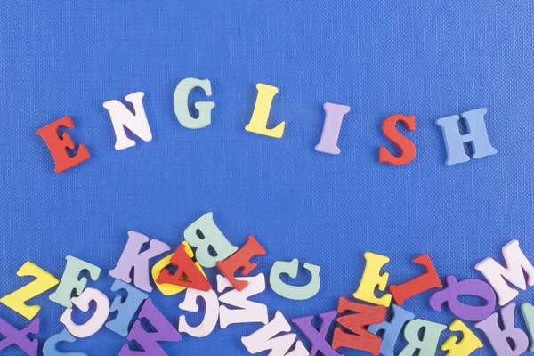 Parola Inglese Sfondo Blu Composto Colorati Alfabeto Abc Blocco Lettere — Foto Stock