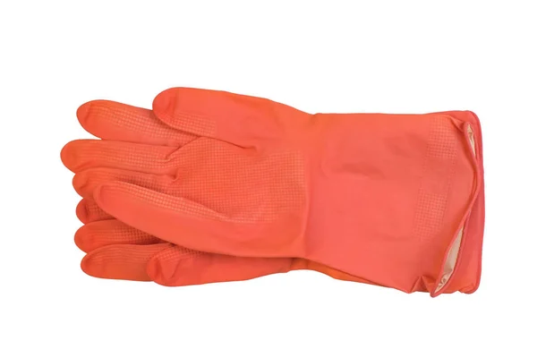 Latex Oranje Beschermende Handschoenen Geïsoleerd Een Witte Achtergrond Beschermende Jas — Stockfoto