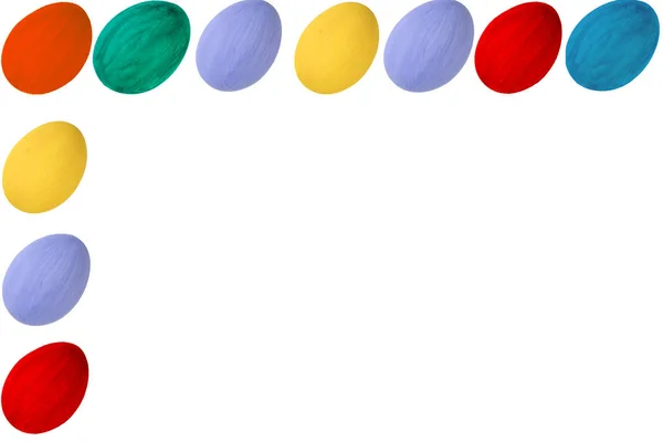 Feliz Tarjeta Pascua Huevos Pascua Brillantes Coloridos Sobre Fondo Blanco —  Fotos de Stock