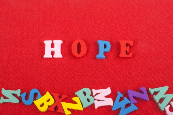 Parola Speranza Sfondo Rosso Composto Colorati Alfabeto Abc Blocco Lettere — Foto Stock