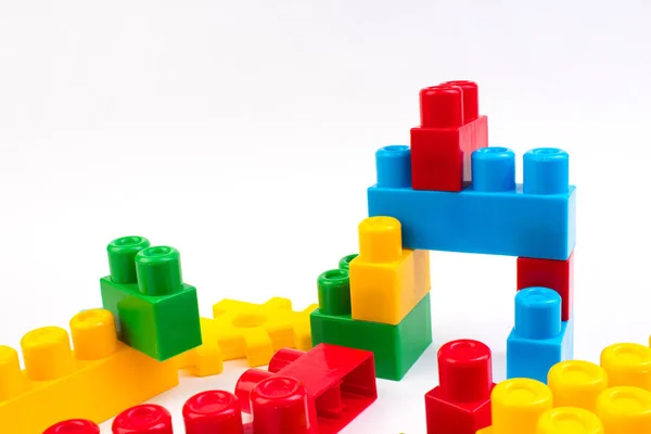 Wiele Kolorowa Tęcza Zabawka Cegły Tła Edukacyjne Zabawki Dla Dzieci — Zdjęcie stockowe