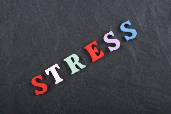 Stress Word Black Board Background Composed Colorful Abc Alphabet Block — Stock Photo, Image