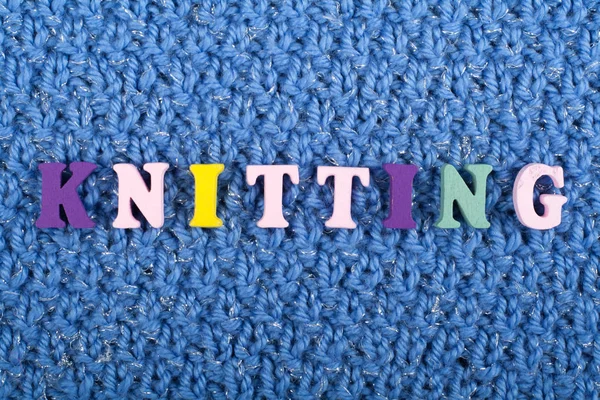 Tricotar Textura Tecido Malha Azul Palavra Composta Letras Alfabeto Abc — Fotografia de Stock