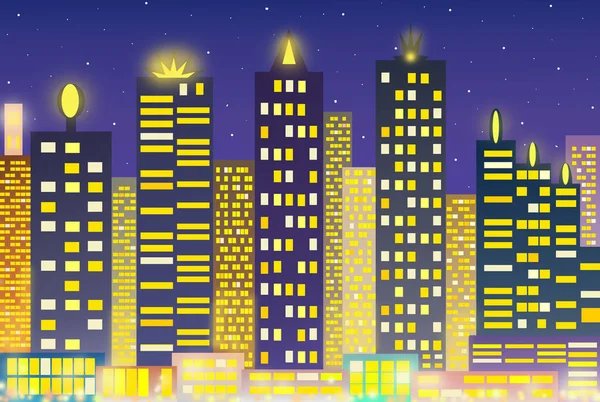 Ночная Городская Иллюстрация Неоновым Свечением Яркими Красками — стоковое фото