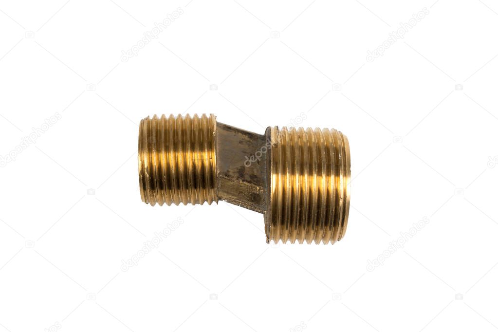 Brass Fittings Threaded for Steel Pipe Adapter Reducer Socket isolate on white background. Top view