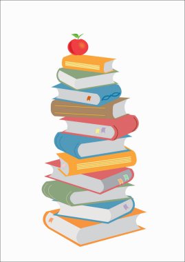 Kitap istifleme. Açık kitap, beyaz arka plan üzerinde ciltli kitap. Okula dönüş. Metin için yer kopyalayın. İllüstrasyon.