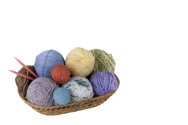 Fils Colorés Sur Fond Blanc Épinglettes Fils Laine Pour Tricot — Photo