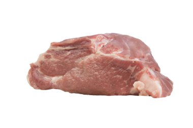 Beyaz arka planda izole edilmiş taze çiğ biftek. Taze çiğ et. en üstteki görünüm.