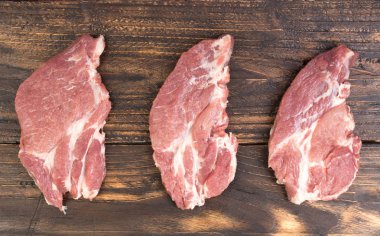 ahşap arka plan taze çiğ sığır eti biftek.