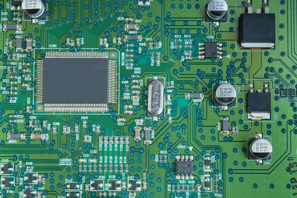 Macro shot of back side circuit board. Top view with copy space. — Stock Photo, Image