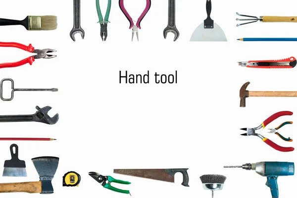 Viele Werkzeuge isoliert auf weißem Hintergrund. Ansicht von oben. — Stockfoto