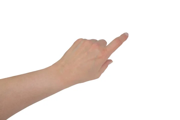Vereinzelte weibliche Hand, die etwas berührt oder zeigt — Stockfoto
